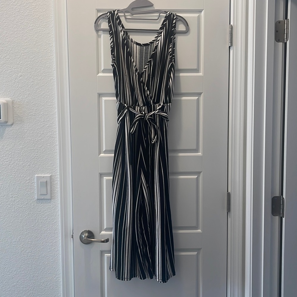 Black and white strip red jumpsuit 1 piece